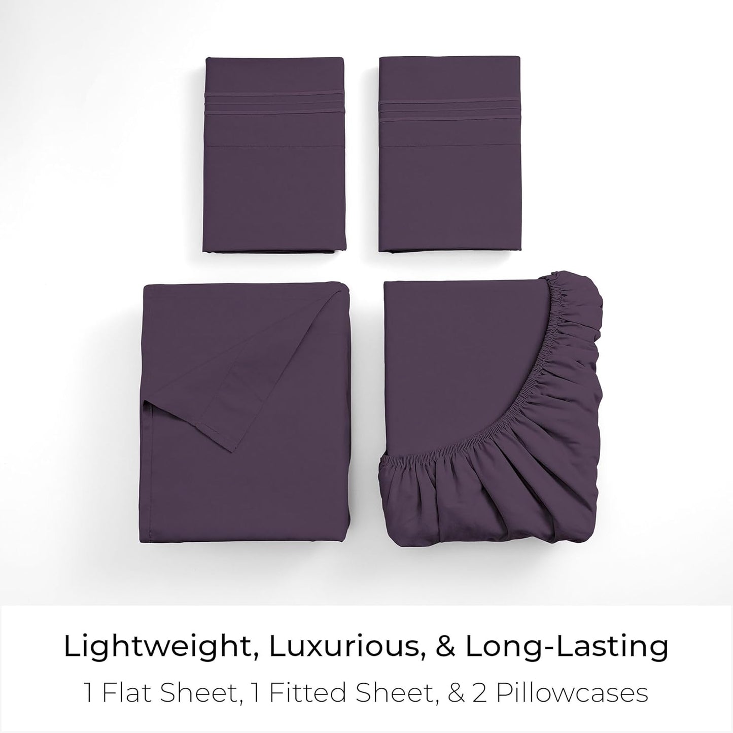 Mellanni King Sheets Set - Luxury 4-Piece Bedding | Extra Soft, Cooling, Wrinkle-Resistant (King, Purple)