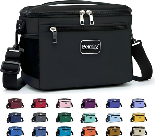 BEIMILY Insulated Lunch Box - Leak-Proof Soft Cooler Tote Bag for Work & Travel | Adjustable Shoulder Strap (Black)