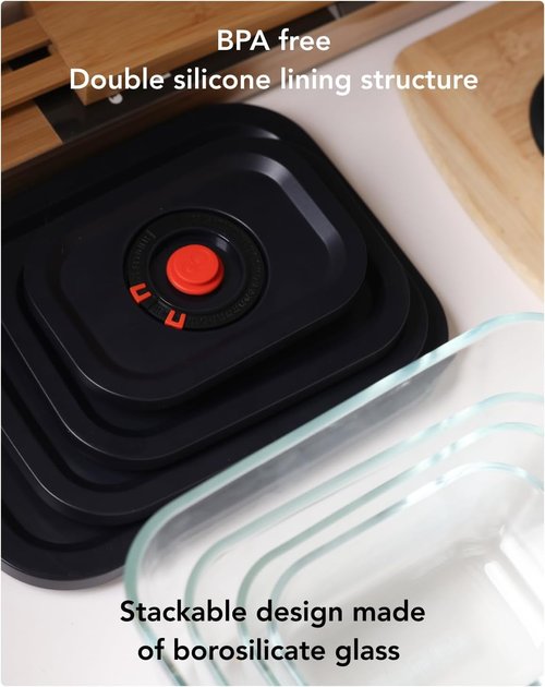 Airhood Vacuum Food Storage Container Set - Electric Pump + 4 Borosilicate Glass Containers | Keeps Food Fresh 5X Longer | BPA-Free & Stackable