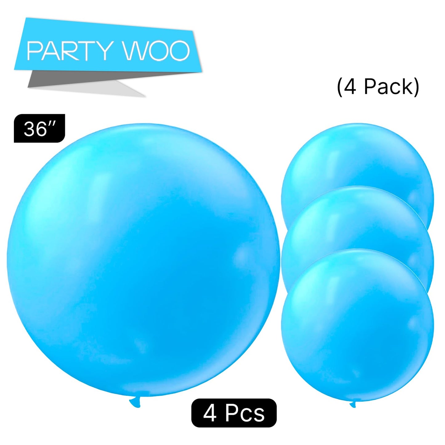 PartyWoo Light Blue Balloons 4pcs 36 Inch Baby Pastel Blue Latex Helium Balloons for Baby Shower Wedding Gender Reveal Graduation Mermaid Birthday Pool Anniversary Beach Party Decorations Blue-Y20
