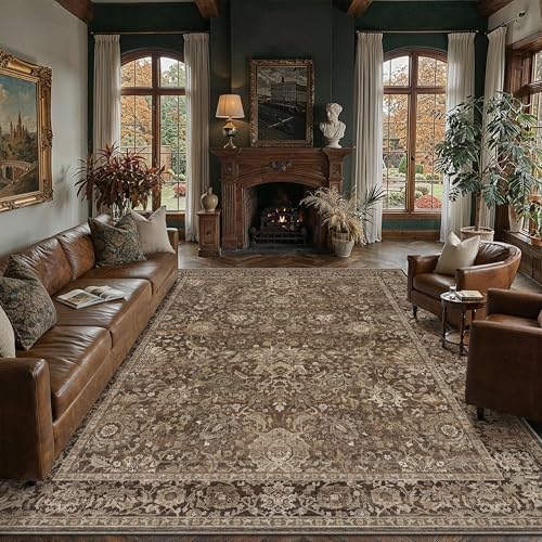 HUGEAR Vintage Area Rug 8x10 Brown Retro Rug for Living Room - Victor Collection