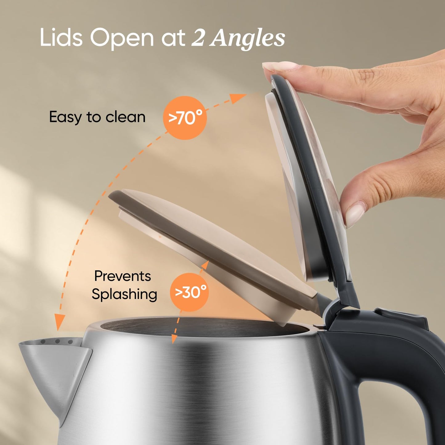 COSORI Electric Kettle, Plastic-Free Interior, 2 Lid Opening Angles, Easy to Clean, Automatic Shut Off & Boil-Dry Protection, Stainless Steel Tea Kettle, Hot Water Boiler & Heater, 1.7L, 1500W