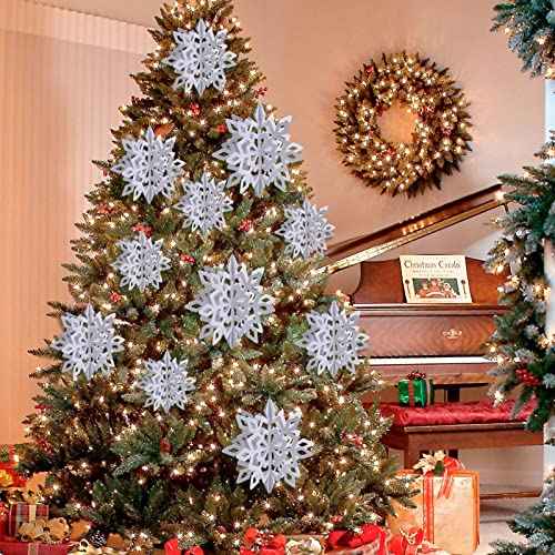 JOHOUSE 12PCS 3D Paper Snowflake Garland - White Hanging Snowflake Ornaments for Winter Christmas Home Decorations