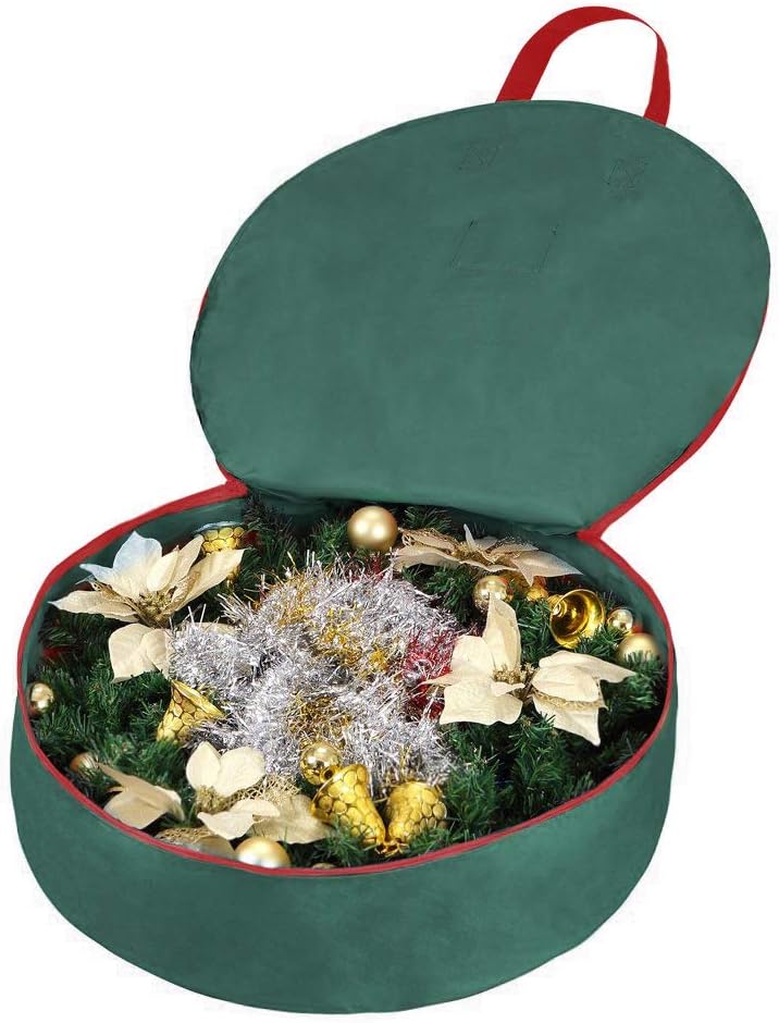 Primode Christmas Wreath Storage Bag - 36" Artificial Wreath Container | 2-Pack with Sturdy Handles & Inner Straps - Green