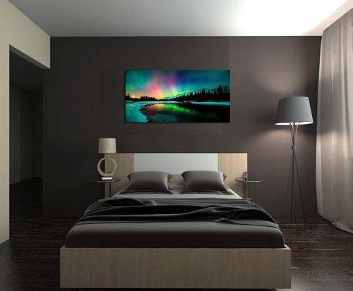Aurora Scenery Canvas Wall Art by S01950 - Stretched & Framed Ready to Hang Home Decor