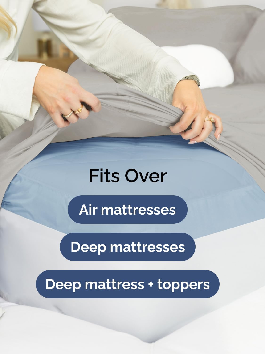 Skiennix Extra Deep Full Sheet Set - 6 Piece Breathable Cooling Bedding - Soft Wrinkle-Free Light Grey