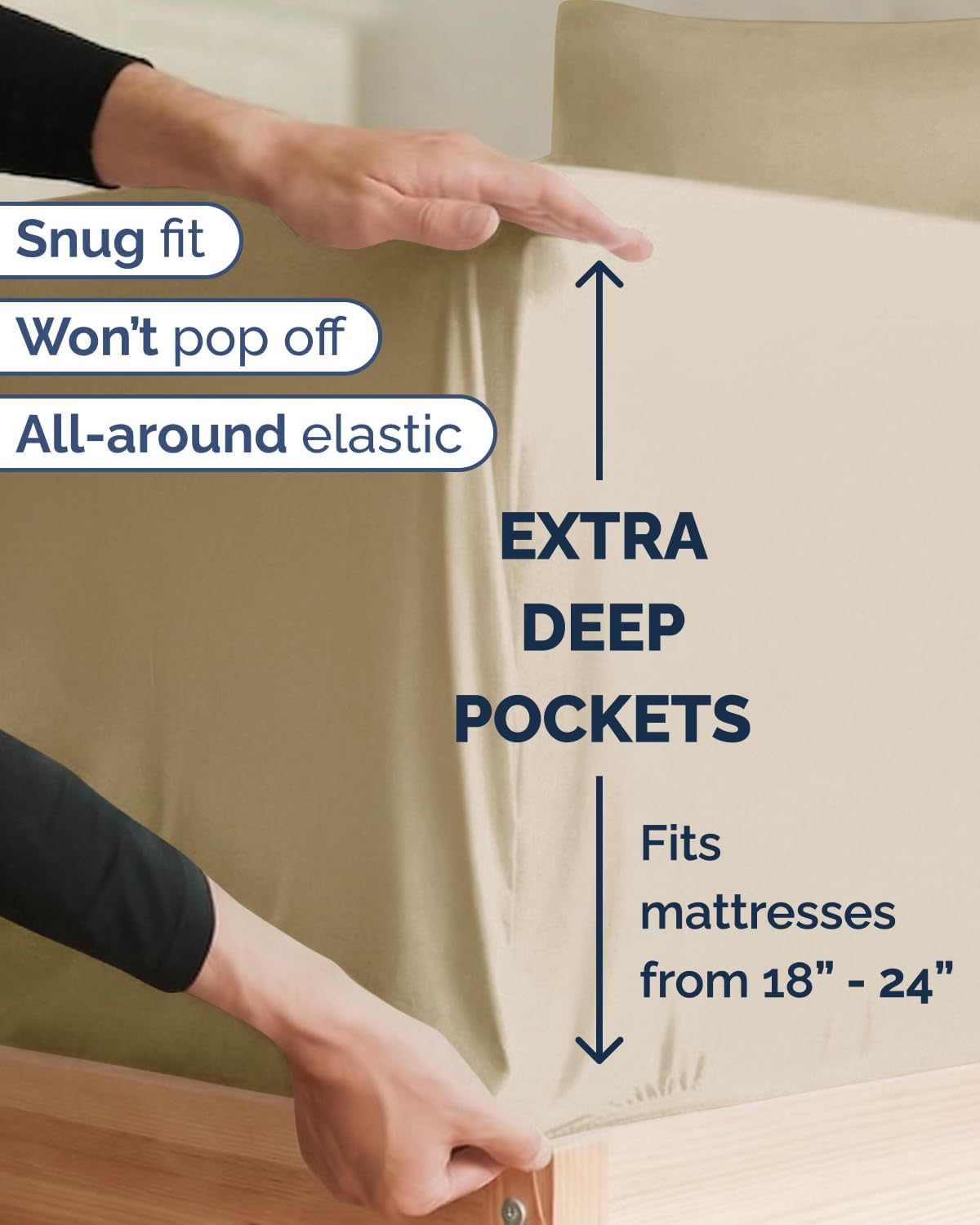 Skiennix Extra Deep Twin XL Sheet Set | 4-Piece Breathable Cooling Bedding - Soft, Wrinkle-Free, Beige