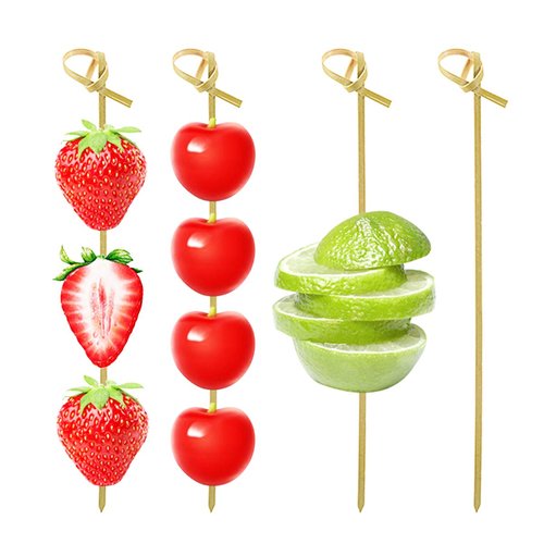 DC-BEAUTIFUL 200 Pack Natural Bamboo Knot Skewers, 6 Inch Bamboo Twisted End Cocktail Picks, Appetizer Picks for Party Snacks Club Sandwiches Finger Food Barbecue Must (6.0”)