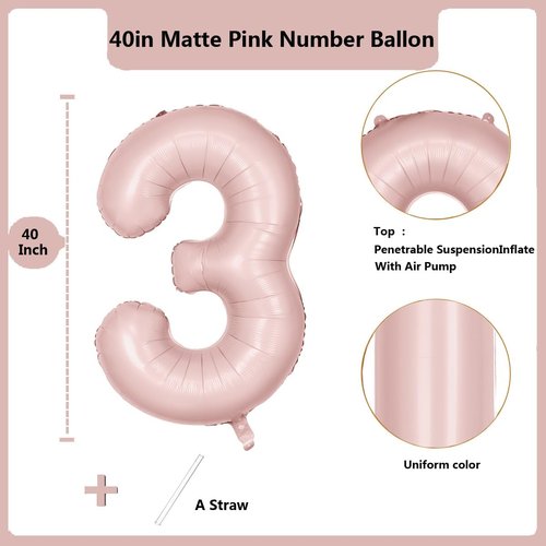 40-Inch Pink Number 3 Balloon by [Brand Name] - Perfect for 3rd Birthday Party Decorations