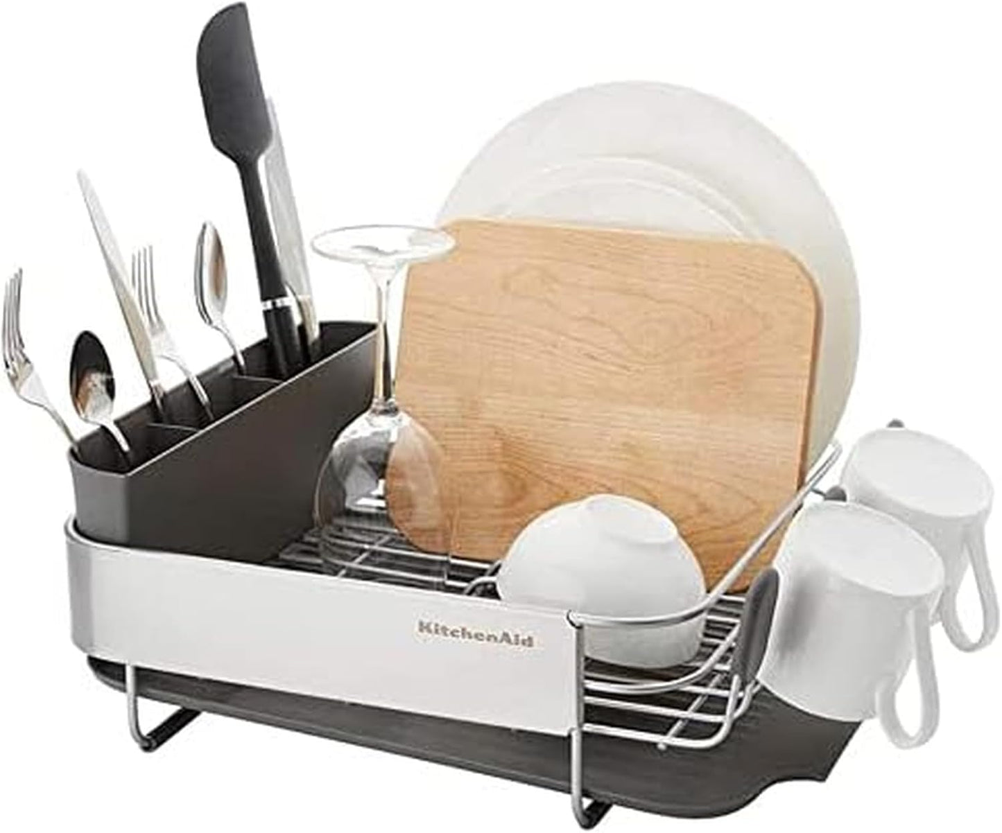 KitchenAid Dish Rack - Compact & Space-Saving Rust Resistant Design with Self-Draining Board | 16.06-Inch, Gray
