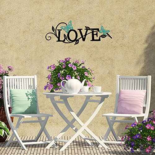 Metal Butterfly Love Sign Wall Decor Metal Black Love Word Sign Rustic Home Letter Ornament Cutout for Home Office Living Room Hanging Wall Decorations, 14 x 5 Inch