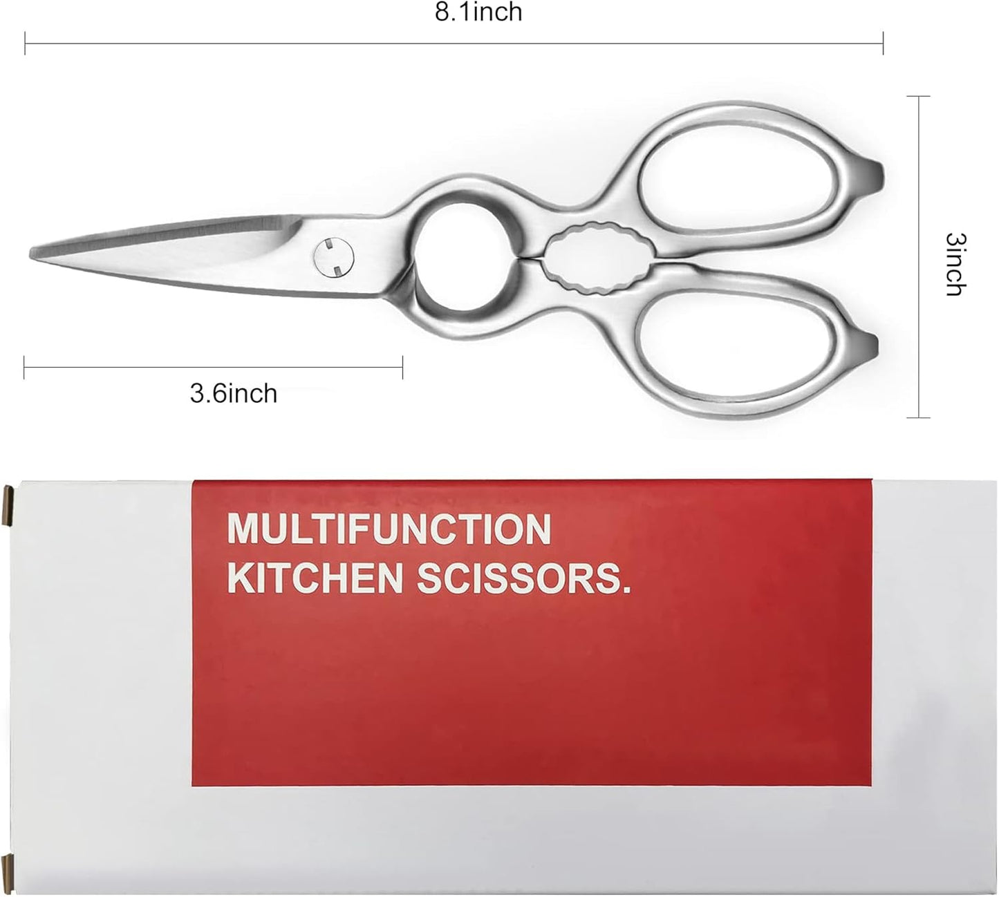 Skiennix Stainless Steel Kitchen Shears - Heavy Duty Forged Scissors for Professional Chefs | Silver