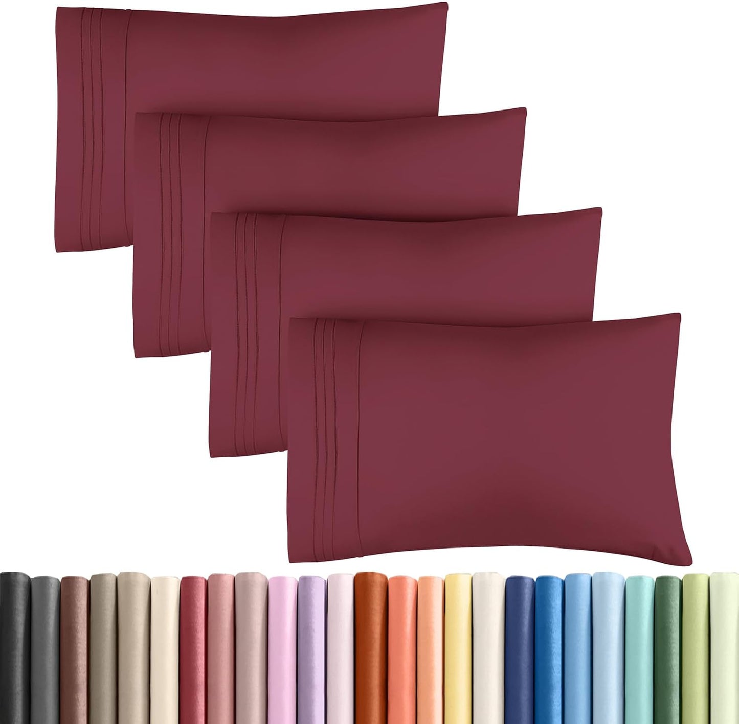 Queen Pillow Cases by [Brand Name] - Ultra Soft Hotel Quality Covers | Wrinkle-Free & Stain Resistant - 4 Piece Set in Burgundy
