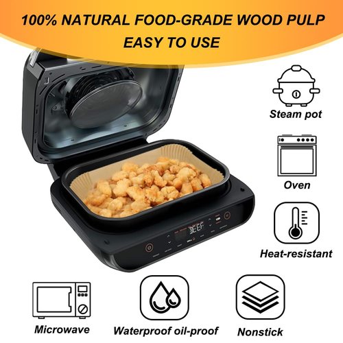 BYKITCHEN Air Fryer Liners for Ninja FG551/DG551/IG651 Foodi Smart XL Indoor Grill, Set of 100, Rectangle Air Fryer Parchment Paper Liners, Ninja Foodi XL Grill Accessories