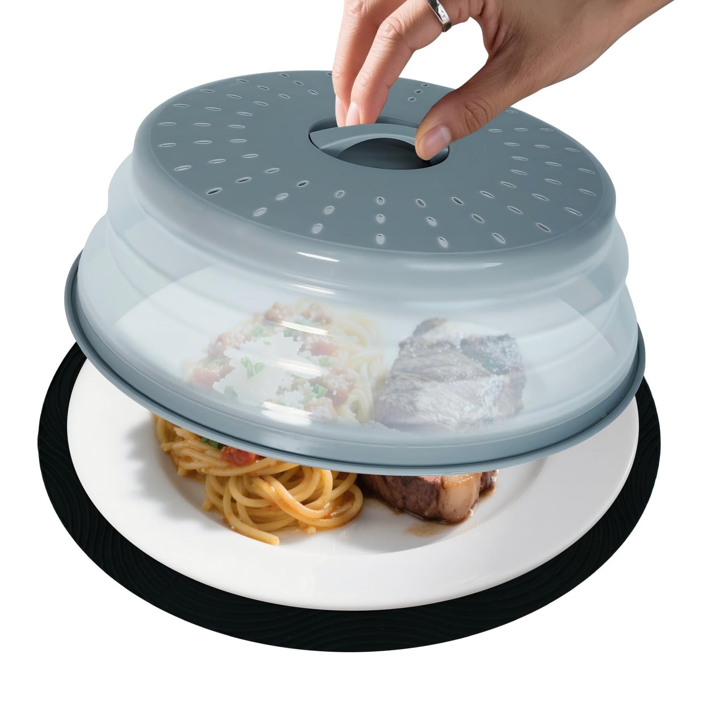 MAGJIUKE 12" Large Microwave Splatter Cover & Silicone Mat, Foldable Food Cover and Raised Handle, BPA-Free Splatter Guard Lid, Multi-Purpose Heat-Resistant Mat for Pots,and Kitchen
