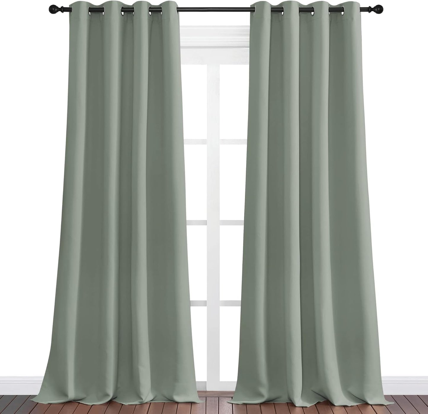 NICETOWN Greyish Green Blackout Curtains - 120" Long | Sound Reducing & Heat Blocking, 55" Wide, 2 Panels