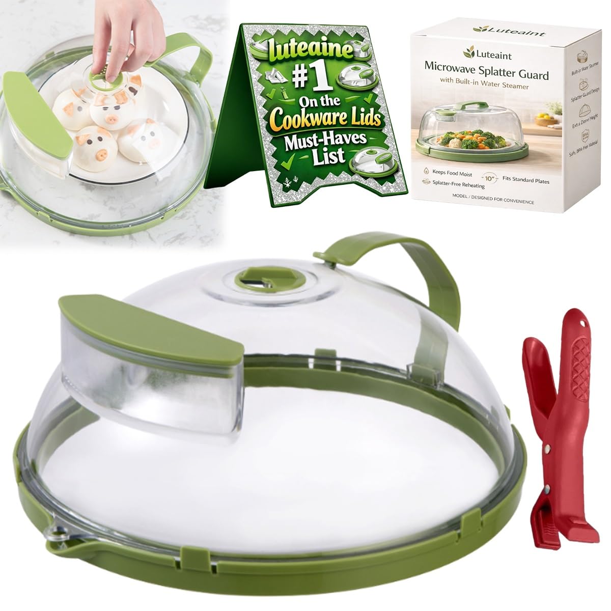 Microwave Splash-Proof Food Cover, Splatter Screen Guard with Water Steamer, Glass Bowl Overflow Drain Helmet Plate Covers, Magnetic Bacon Cooker, Collapsible Silicone Panel(10in)