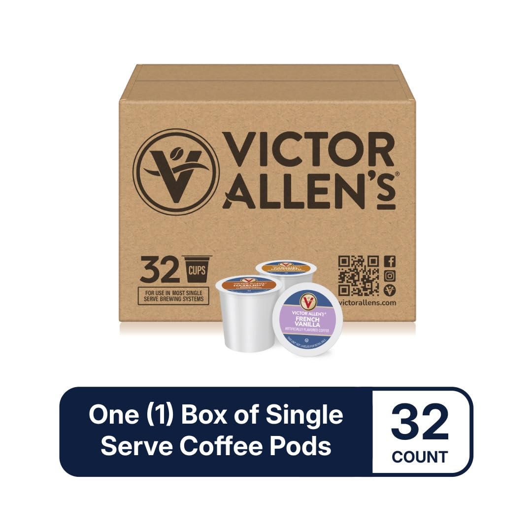 Victor Allen's Coffee Variety Pack - Single Serve Pods with French Vanilla, Caramel Macchiato & Hazelnut | 32 Count for Keurig K-Cup Brewers