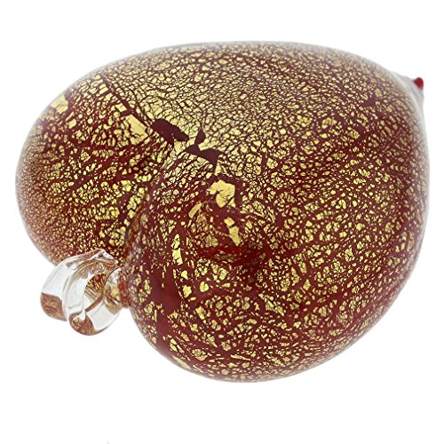Murano Glass Heart Christmas Ornament - Handmade Venice Red Gold Decor
