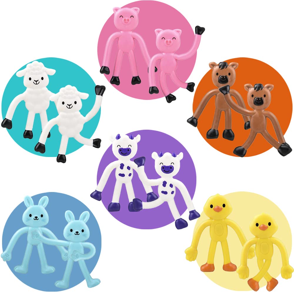 ArtCreativity Mini Bendable Farm Animal Toys, Set of 48, Barnyard Animal Toys for Kids in 6 Designs, Portable Stress Relief Toy for Kids, Barn Birthday Party Favors and Pinata Stuffers