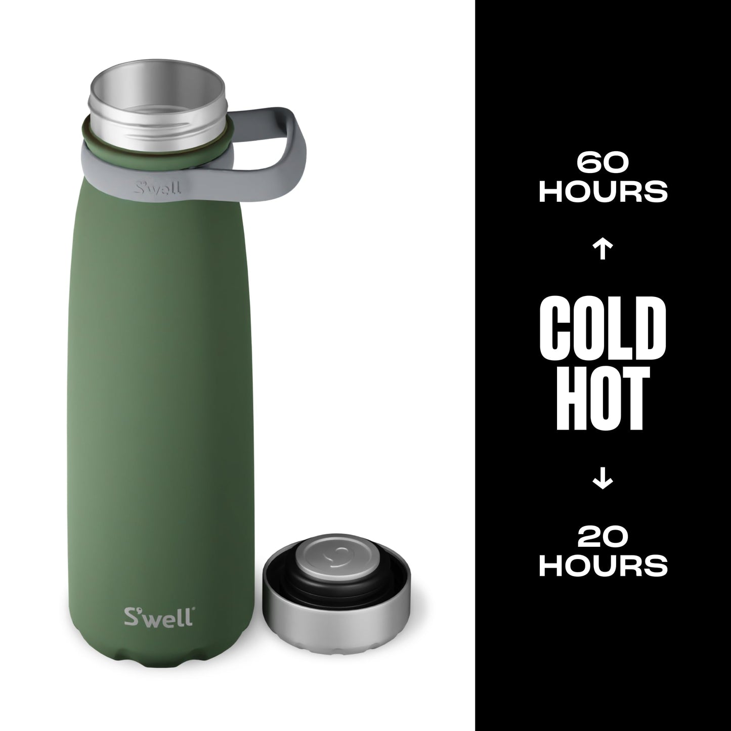 S'well Stainless Steel Traveler With Handle, 40oz, Green Jasper, Triple Layered Vacuum Insulated Containers Keeps Drinks Cold for 60 Hours and Hot for 20, BPA Free, Easy Carrying On the Go