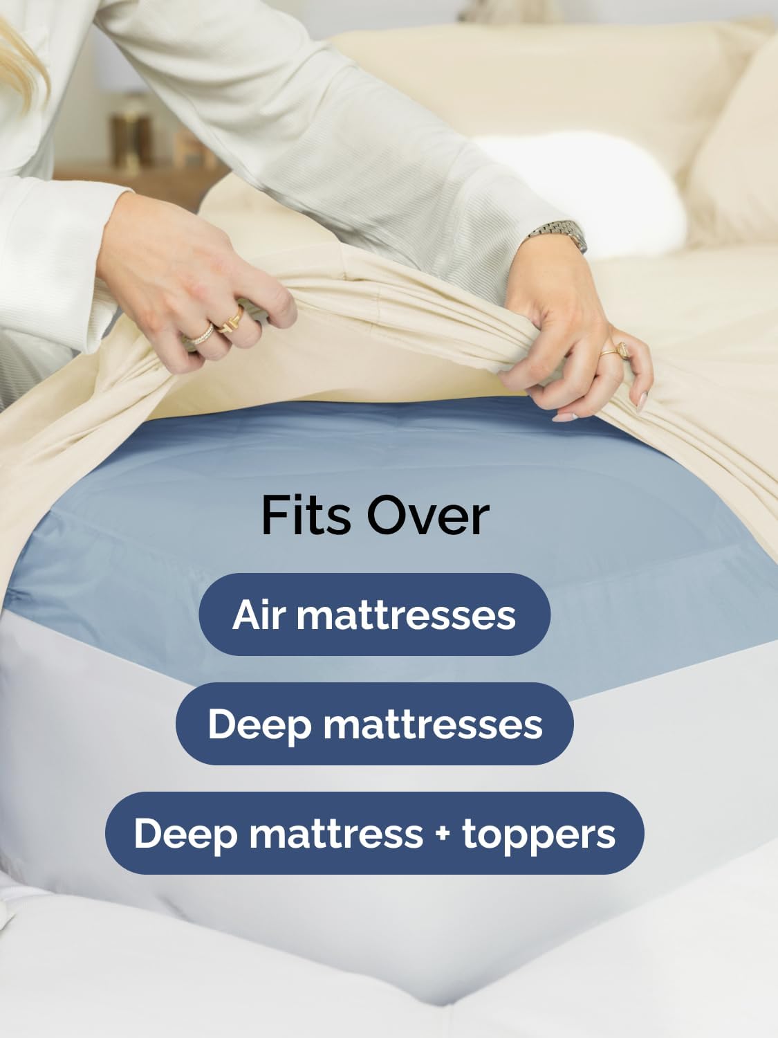 Skiennix Extra Deep Full Sheet Set - 6 Piece Breathable Cooling Sheets - Hotel Luxury Bedding - Soft, Wrinkle-Free Off White