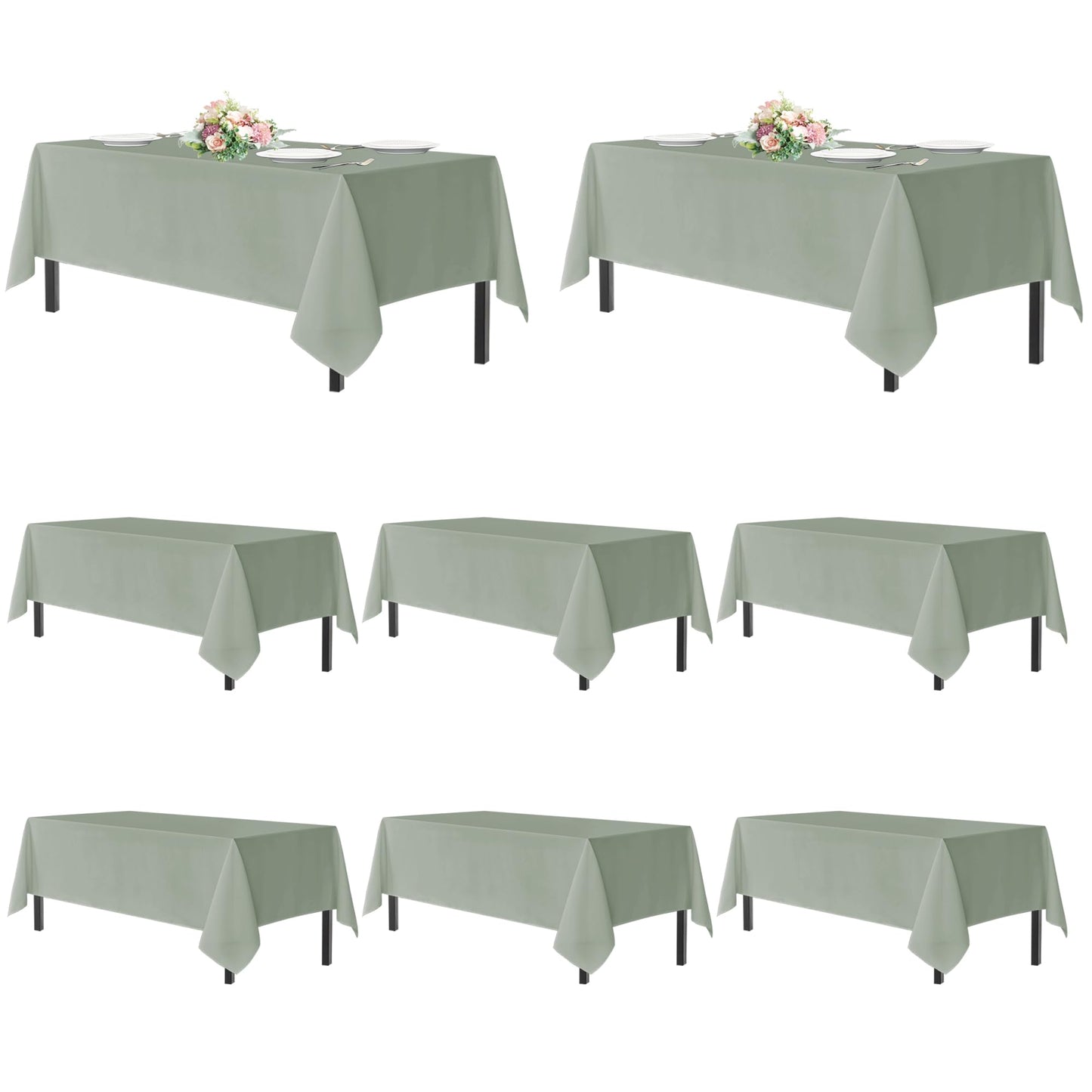 sancua Sage Green Tablecloths for 8 Foot Rectangle Tables, 8 Pack - Washable Polyester Fabric Table Cloth for Wedding Party, Birthday, Banquet Reception, 60x120 Inch