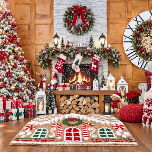 Gingerbread House Christmas Bath Rug 20" x 28" Red Green – Maasechs, 2'4" x 1'8" variant