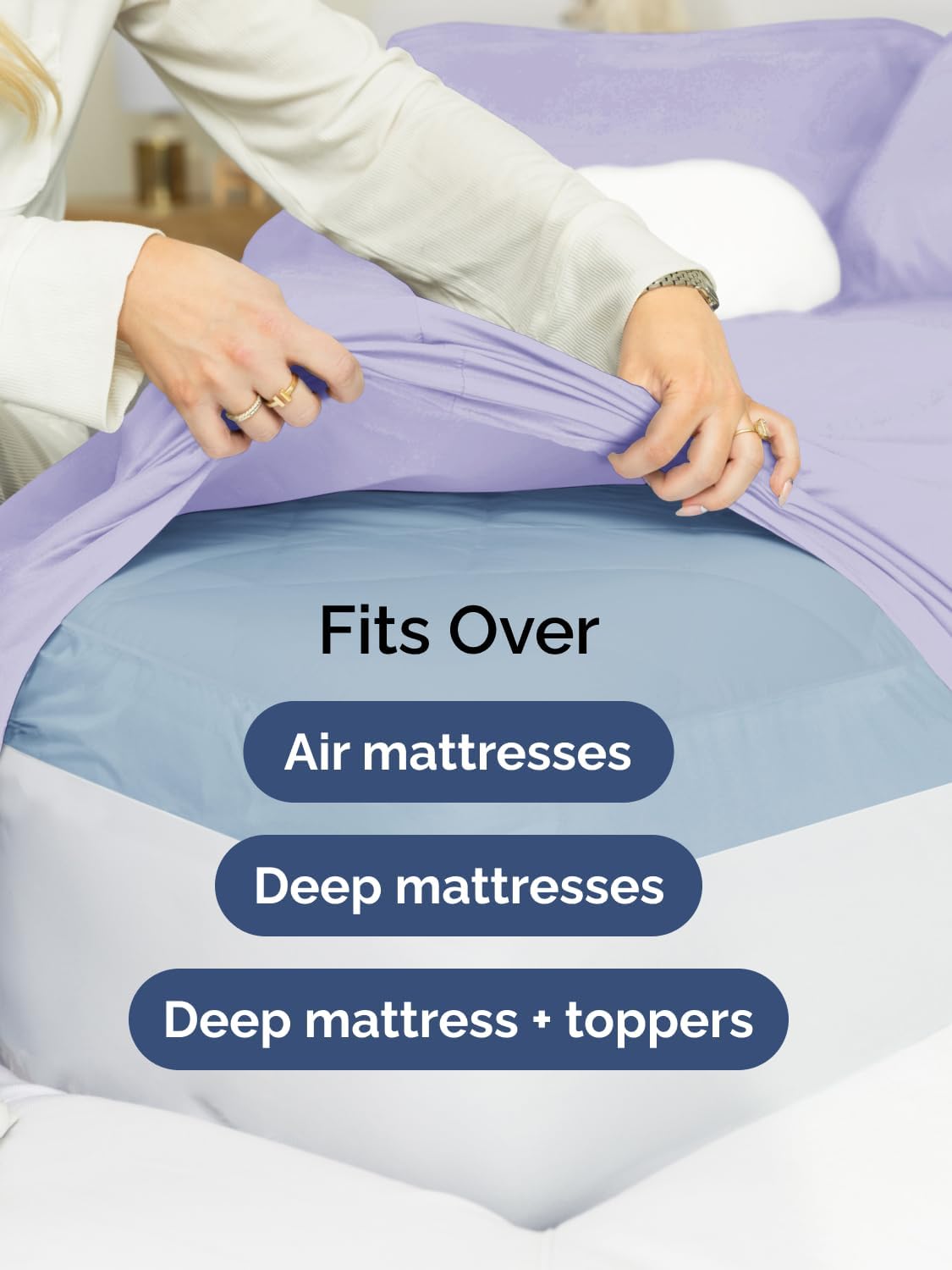 Skiennix Extra Deep Queen Sheet Set | 6-Piece Breathable Cooling Bedding - Soft, Wrinkle-Free Lavender