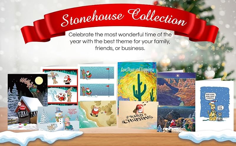 Stonehouse Collection Beach Tropical Sunset Christmas Cards – Standard Pack, 18 Cards + Envelopes