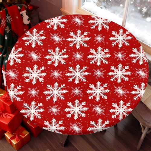 Christmas Tablecloth Round Fitted Table Cover Fits 38"-42" Tables