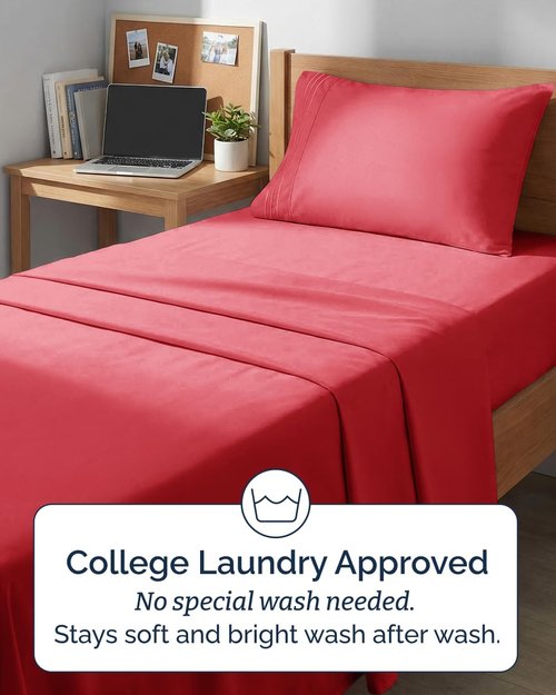 Comfy Twin XL Sheet Set by [Brand Name] | 3-Piece Cooling Bedding - Ultra-Soft, Deep Pockets, Wrinkle-Free - Oeko-Tex Certified, Red