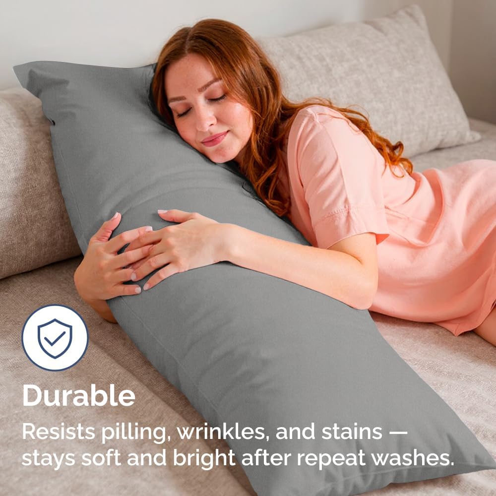 Skiennix Body Pillowcases Set of 4 | 20x54 Long Soft Covers for Side Sleepers - Comfy, Breathable & Fade-Free - Machine Washable in Heathered Grey