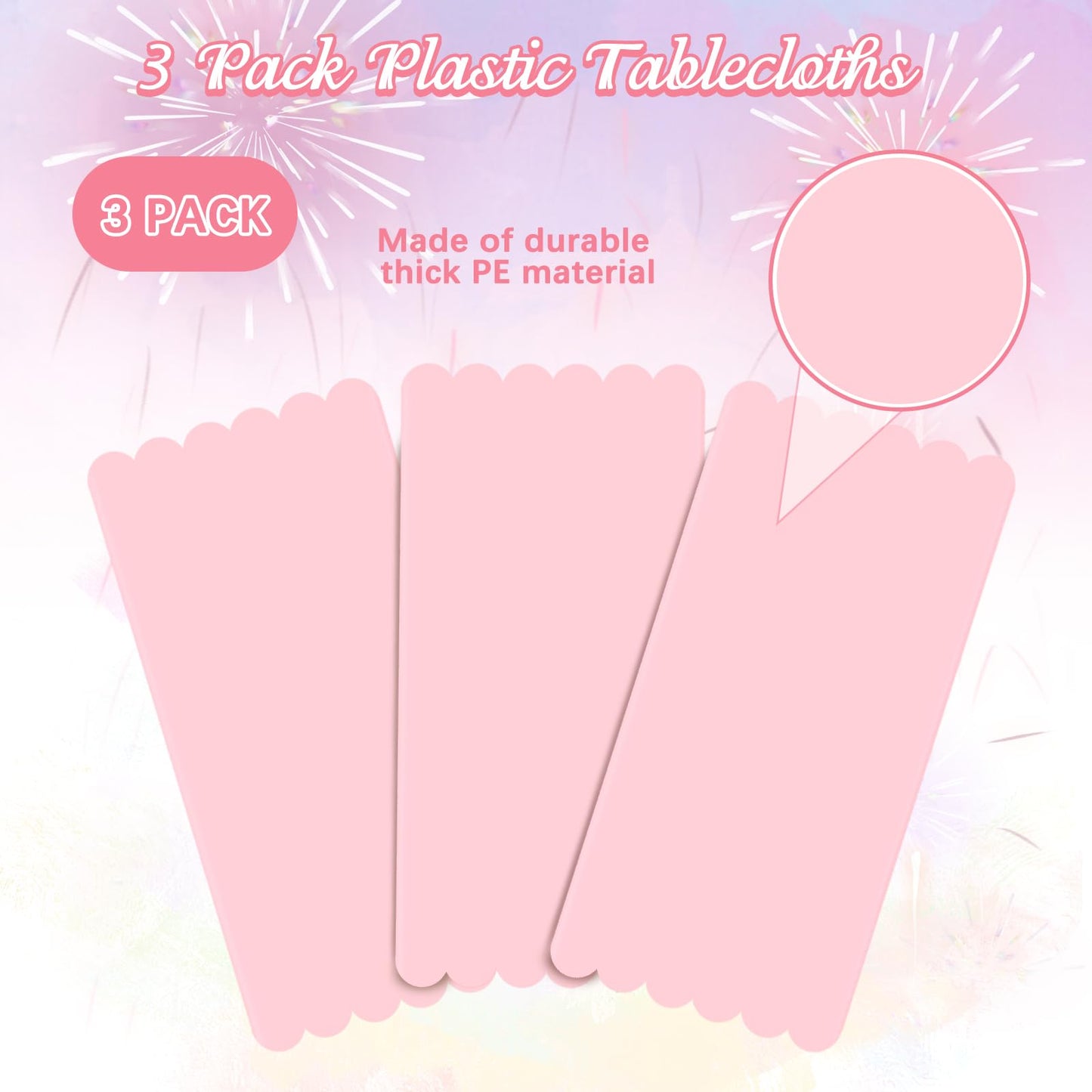 Ohkishly 3 Pack Plastic Pink Tablecloths for Rectangle Tables,Disposable Scalloped Edge Table Cloth Waterproof Pink Table Cover for Birthday Bridal Wedding Baby Shower, 54 X 108Inch