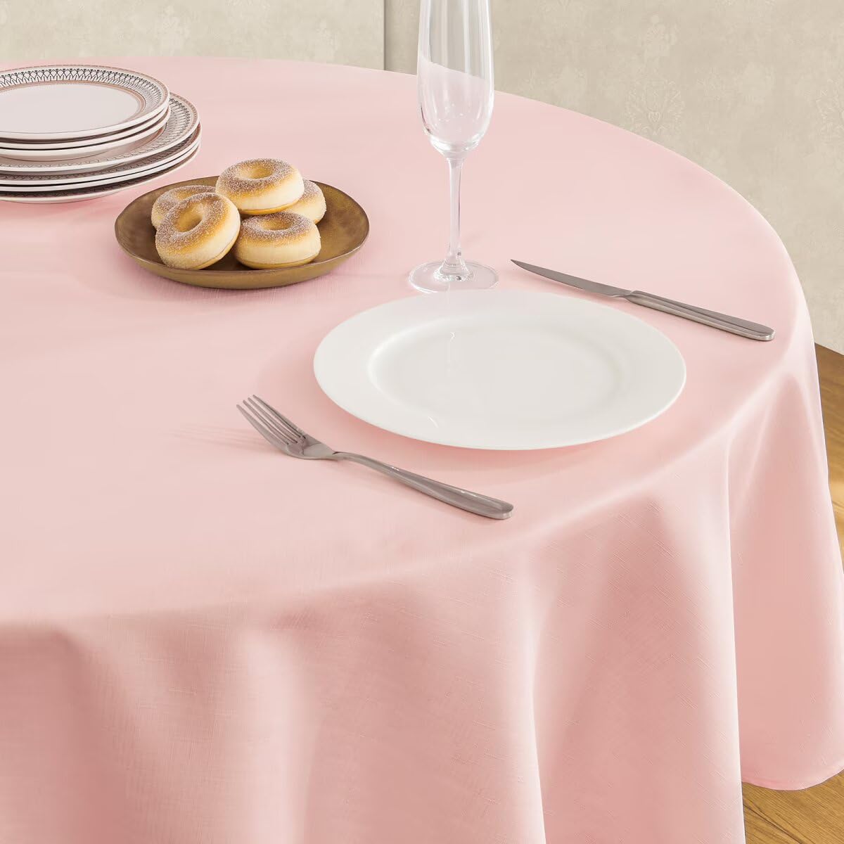 Veblandy Tablecloth Linen Textured Waterproof & Stain Resistant Table Cloth Wrinkle Free Decorative Fabric Farmhouse Table Cover for Dining/Party/Buffet/Wedding, 60 x 60 Inch, Pink