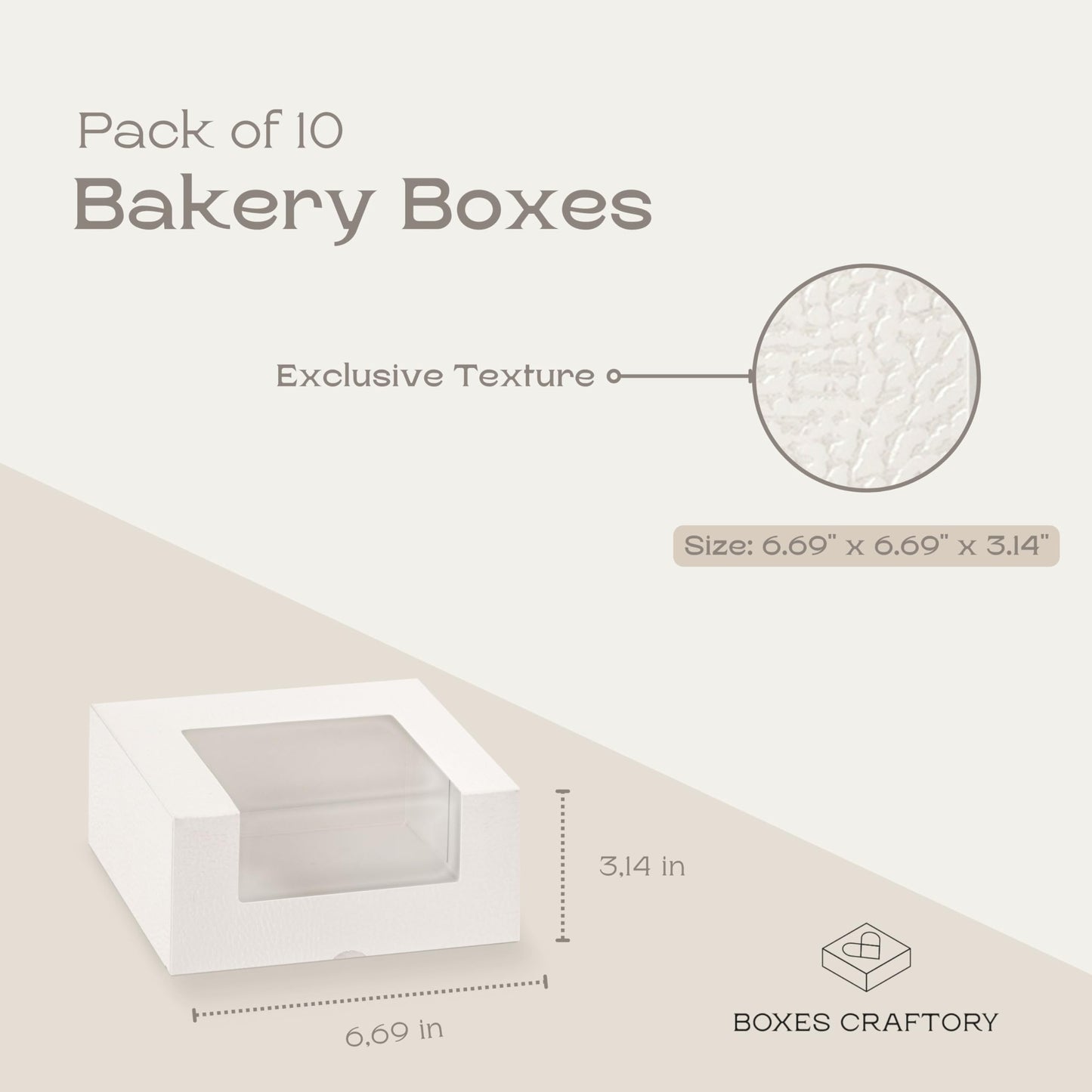 Boxes Craftory Pack of 10 Bakery Boxes with Window (11.81" x 8.66" x 3.14") - Ideal for Cookie with Window, Pastry and Small Charcuterie, White Leather