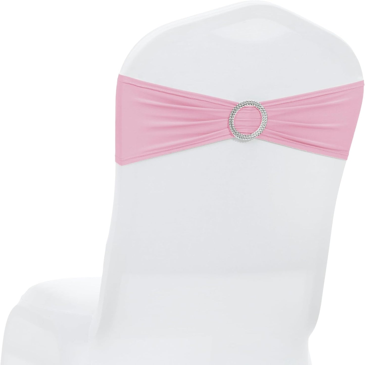 MDS Premium Spandex Chair Sashes - Stretchy Bow Covers with Buckle Slider | Pack of 10 - Pink