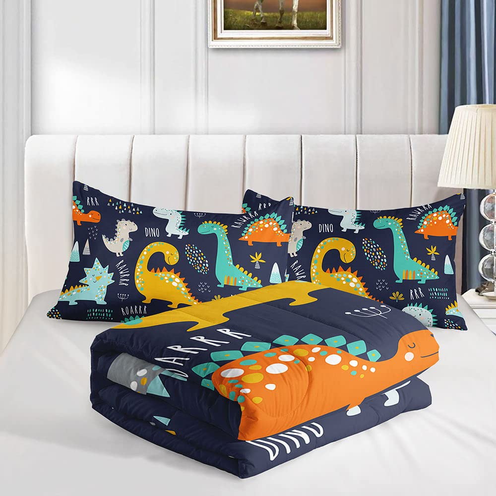 Datura home Bedding Comforter Set Kawaii Cartoon Dinosaur Printed Pattern with 1 and 2 Pillowcases for Boys Bedroom All Season(Cute Dinosaur Full) Full 80x90inches