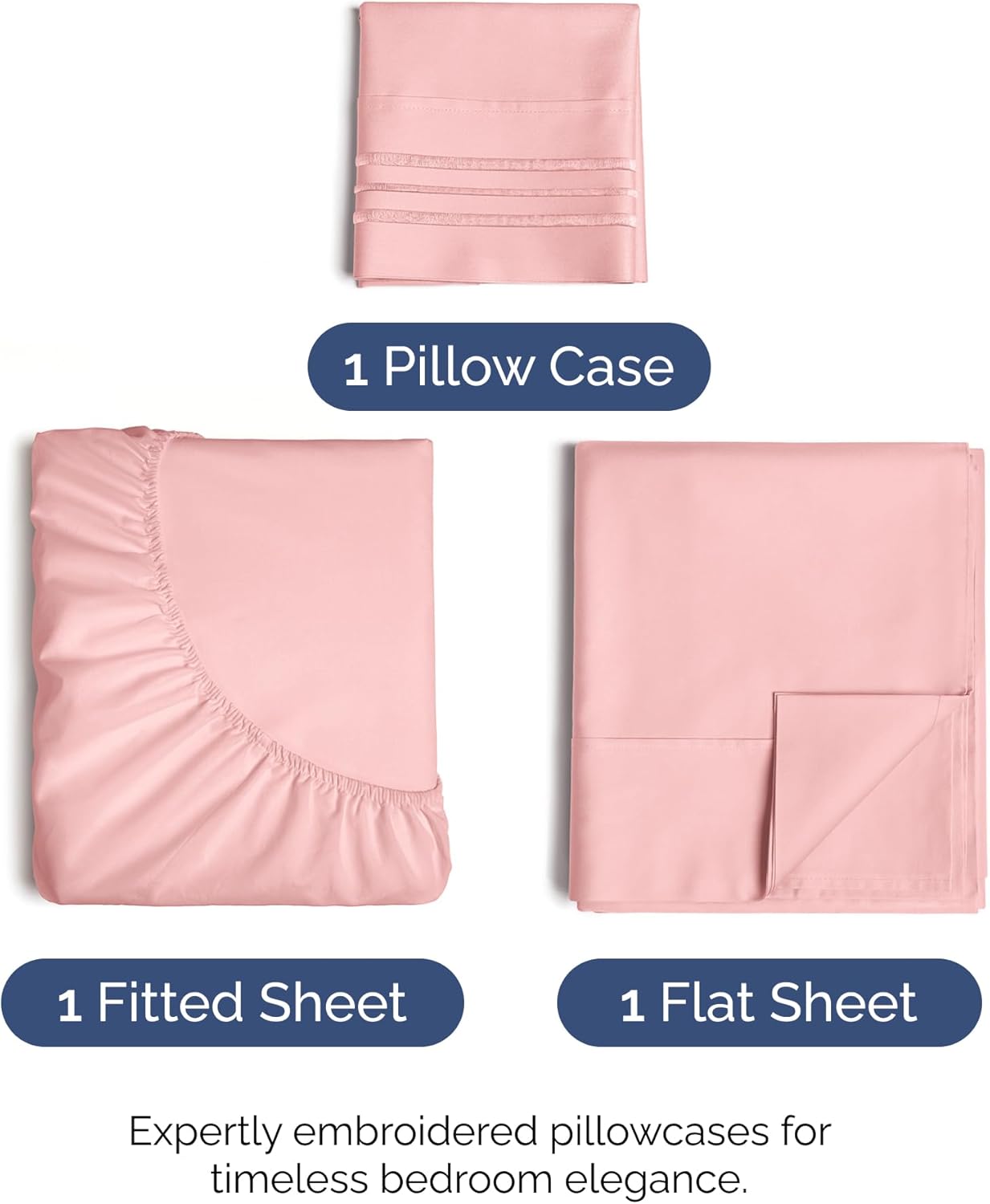 Skiennix Twin Size 3-Piece Sheet Set - Ultra-Soft Cooling Bedding - Deep Pockets, Wrinkle-Free - Baby Pink