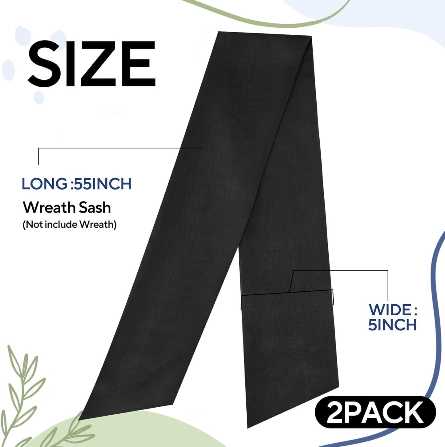 Skiennix Black Wreath Sash - Elegant Linen Ribbon Bow for Front Door & Porch Decor | 2 Pcs