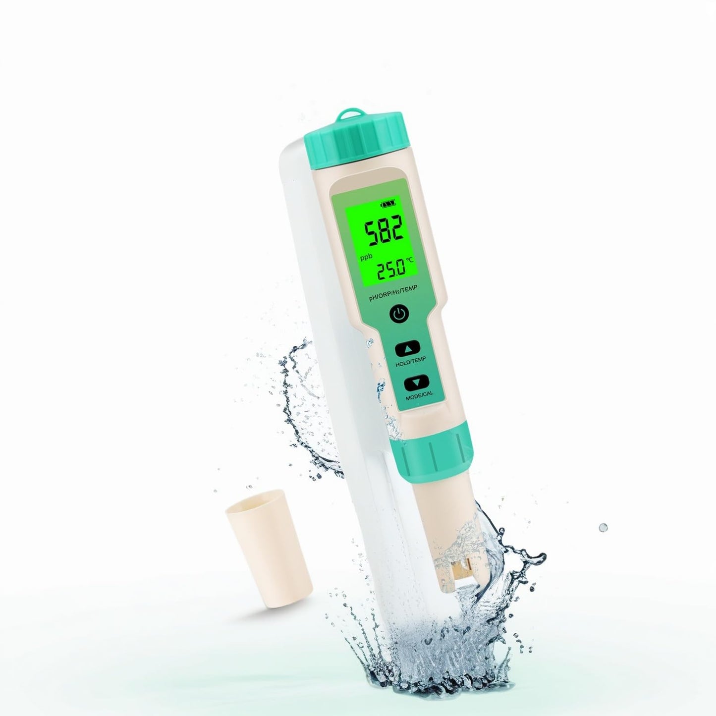 Terronix Hydrogen Water Tester, 4-in-1 pH H2 ORP Temp Meter, High Accuracy Hydrogen Tester for Water, Portable ORP Meter for Drinking Water, Aquarium, Hydrogen Water Bottle, Home and Lab Use, Pool