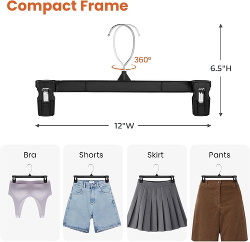 HOUSE DAY Pants Hangers - 10 Pack Non-Slip Clips for Shorts, Jeans & Slacks - Durable & Space-Saving Black - 12 Inch