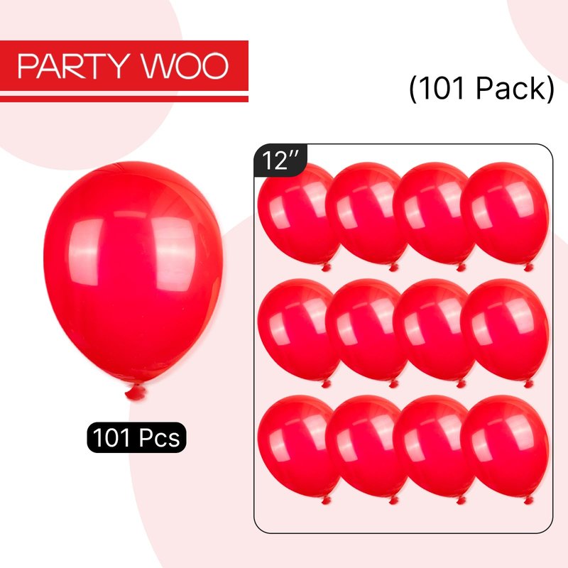 PartyWoo Red Balloons 101pcs 12 Inch Red Helium Balloons for Birthday Graduation Bachelorette Citizenship Firefighter Strawberry Anniversary Cherry Casino Movie Theme Party Decorations Red-Y57