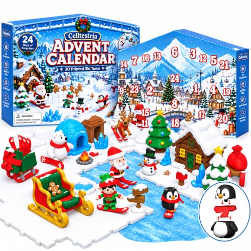 Celltestria Advent Calendar 2026 3D Printed Assembly Toys – Ski Town Christmas Figure Set