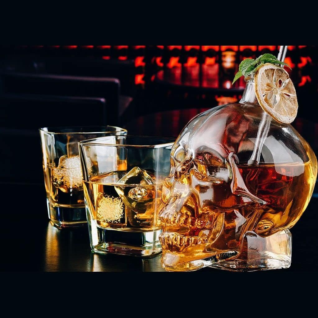 Skiennix Skull Decanter - Lead-Free Glass with Cork Stopper | Unique Halloween Decor for Whiskey & Wine (750ML)