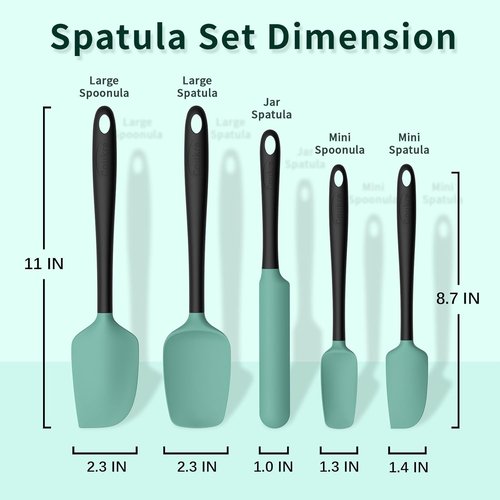 Coukre Silicone Spatula Set - High-Temperature Resistant, Food Grade, Dishwasher Safe | 5-Piece Aqua Green