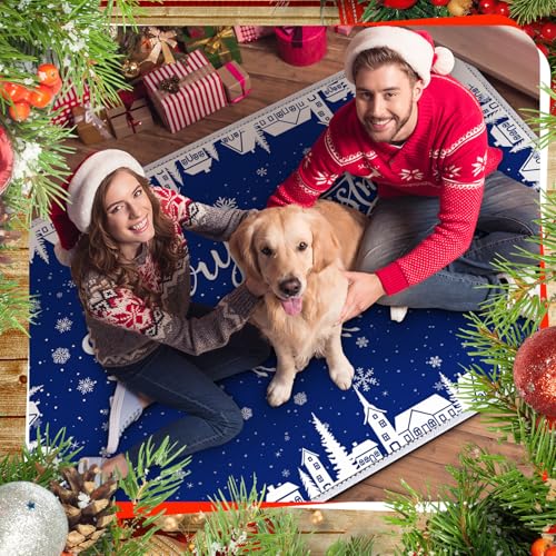 Dunzy Blue Snowflakes Christmas Door Mat 5x7 ft Non-Slip Washable