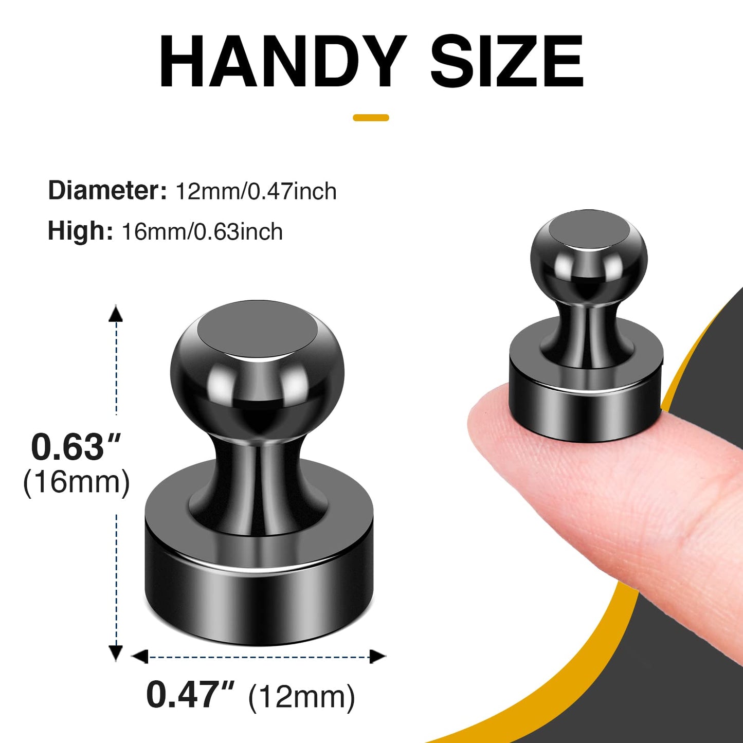 MIKEDE Fridge Magnets for Whiteboard, 15Pcs Strong Magnets for Whiteboard, Black Refrigerator Magnets Neodymium Push Pins for Office, Magnets, at School, Classroom, Kitchen