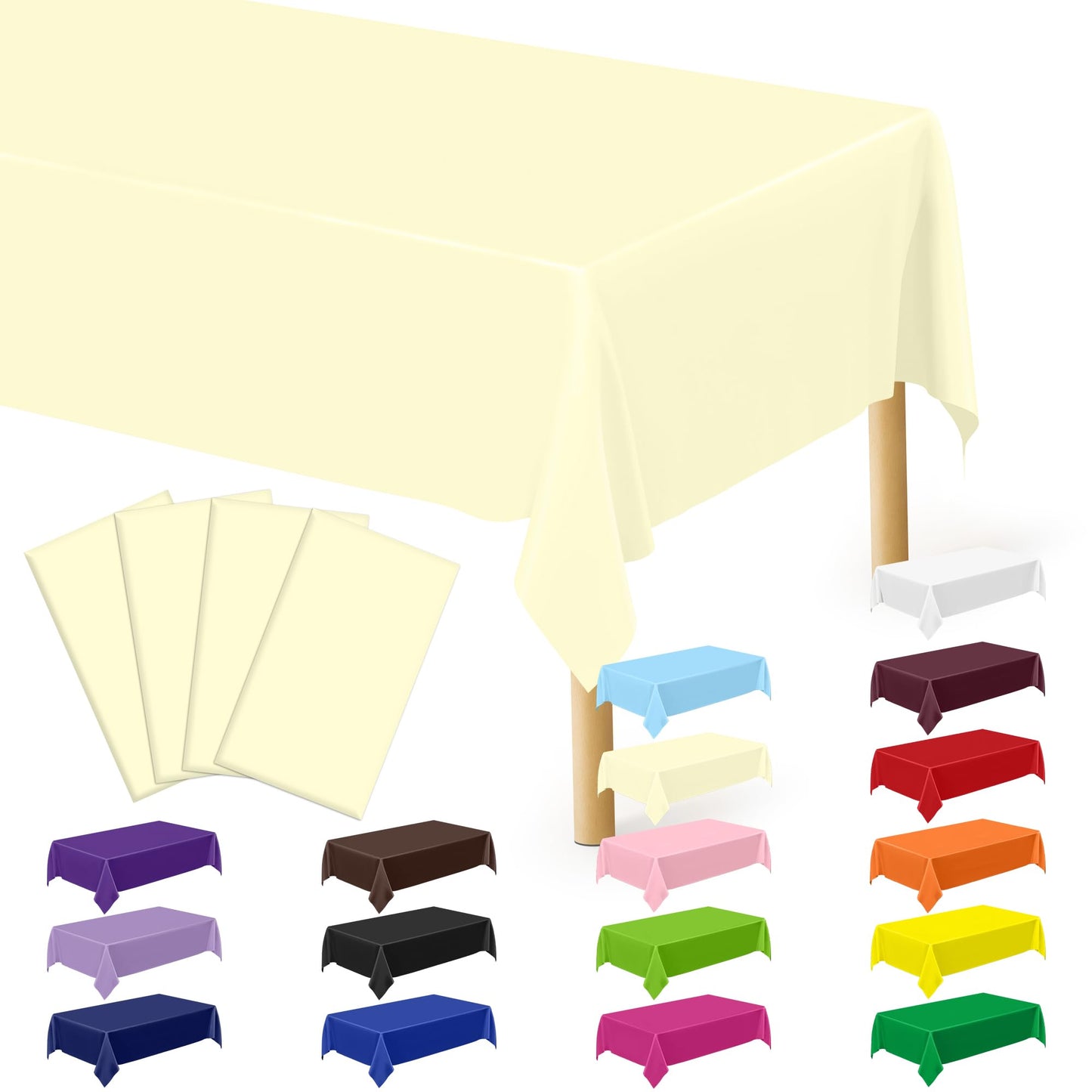 QZYL 2 Pack Ivory Picnic Table Cover, 108 x 54 Inches Plastic Tablecloth, Disposable Party Tablecloth Rectangle Table Cloth, Waterproof Party Supplies for Wedding Birthday Picnic Home