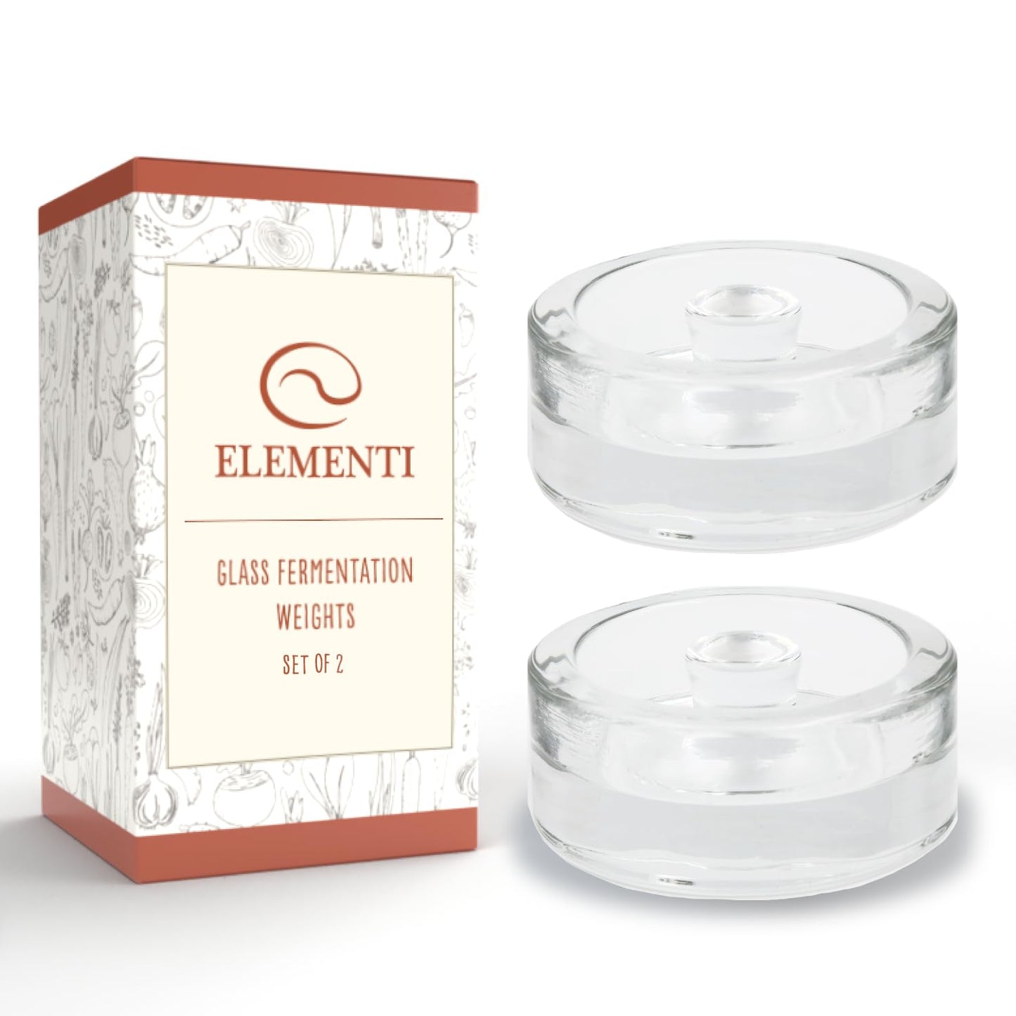 Elementi Fermentation Weight Set of 2 – Easy Grip Glass Weights for Fermenting, Perfect Pickling & Canning Weights for Wide Mouth Mason Jars, Durable Soda-Lime Glass for Sauerkraut, Kimchi & More